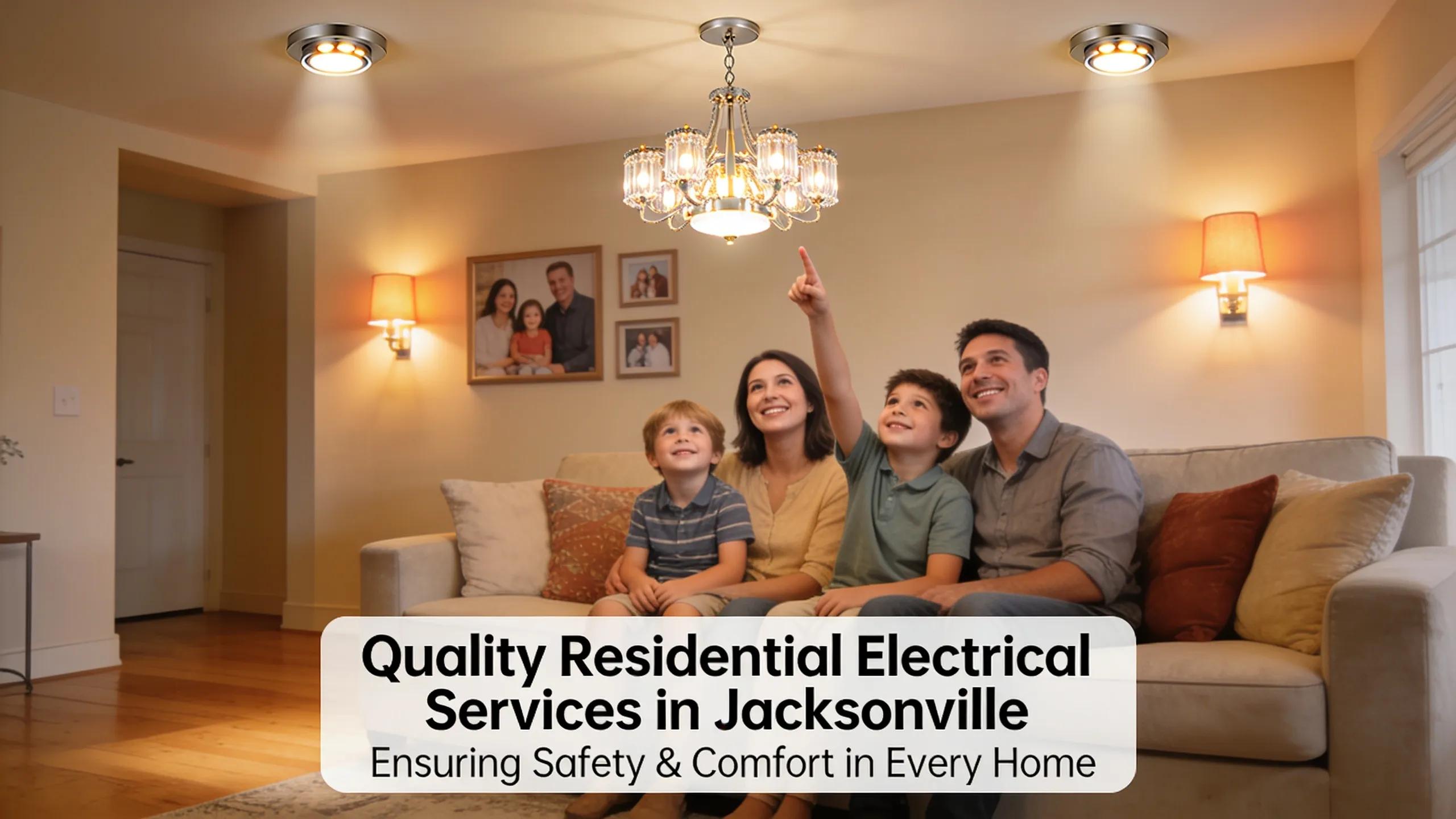 Family in a well-lit home enjoying safe and reliable electrical services